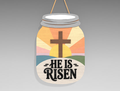 9 Easter Mason Jar Door Hangers SVG Bunny He Is Risen for LightBurn and xTool