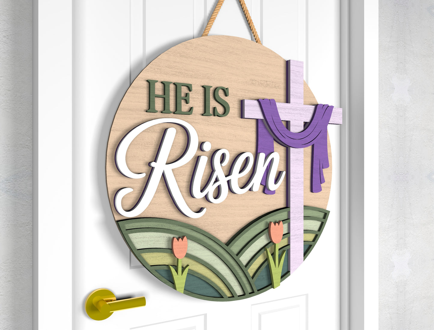 He Is Risen Religious Easter Door Sign SVG Bundle for Glowforge and xTool