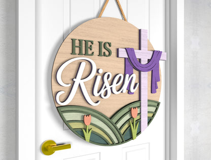 He Is Risen Religious Easter Door Sign SVG Bundle for Glowforge and xTool