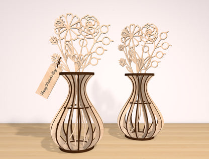 Wildflower Vase Laser Cut File Set | Floral Stem SVG Collection | Minimal Botanical Decor | Glowforge, xTool, LightBurn etc.