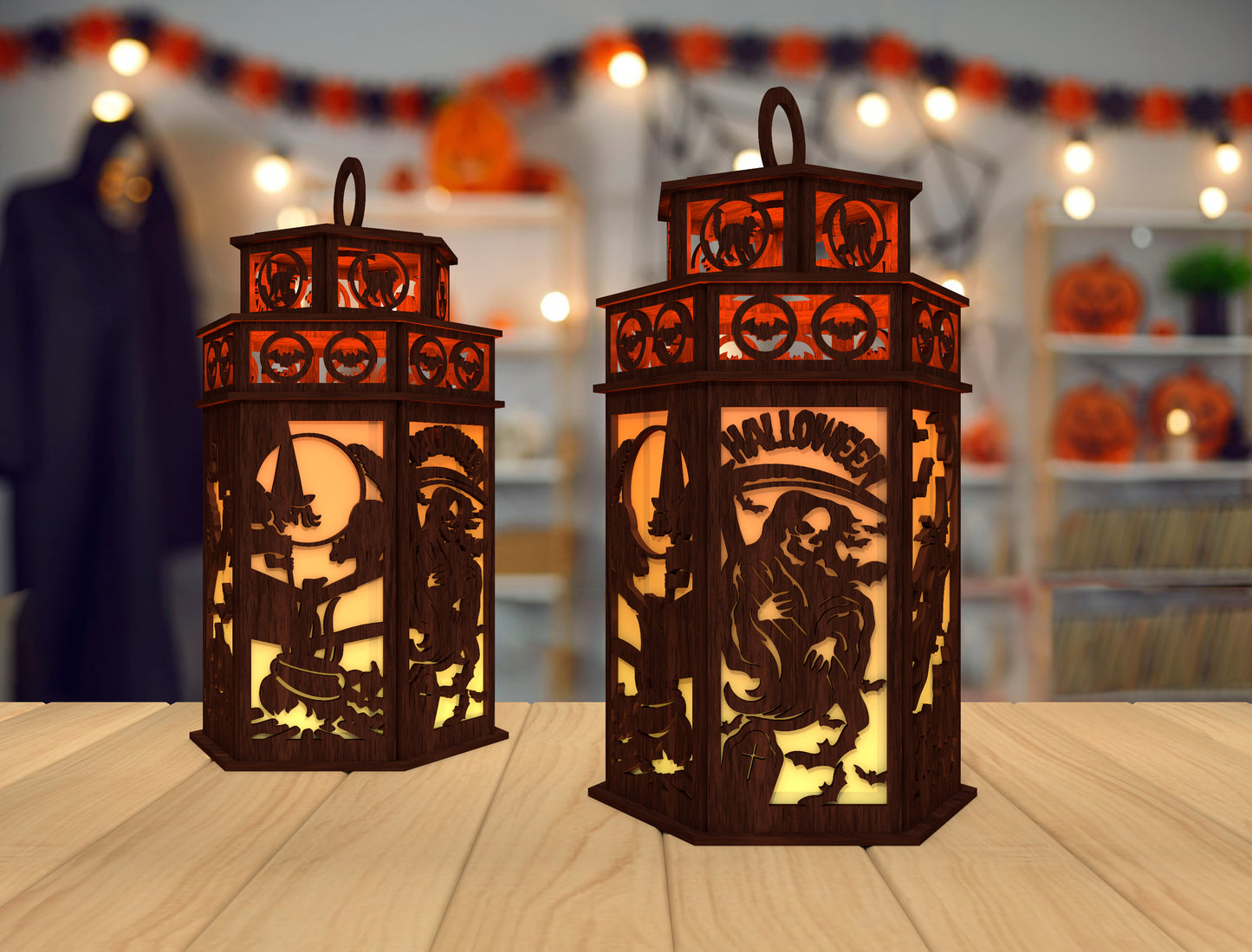 Halloween Witch Lantern SVG for LightBurn Glowforge xTool