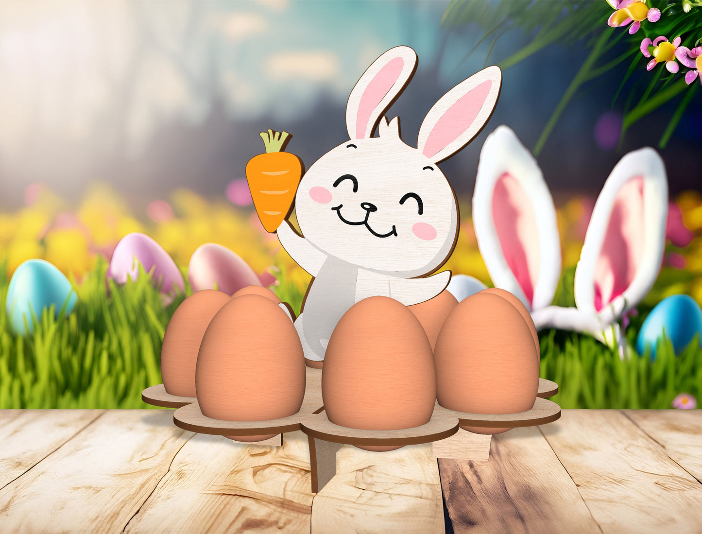 Easter Bunny Egg Holder Tray SVG Wooden Decor for Glowforge and xTool