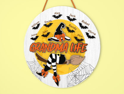 Grandma Life Witch Halloween Door Sign SVG Laser Cut File for Glowforge xTool LightBurn
