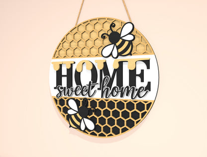 “Home Sweet Home” Bee Door Sign SVG for Glowforge and xTool