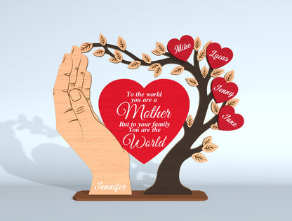 Family Tree Hand Sign SVG Personalized Heart Names for LightBurn