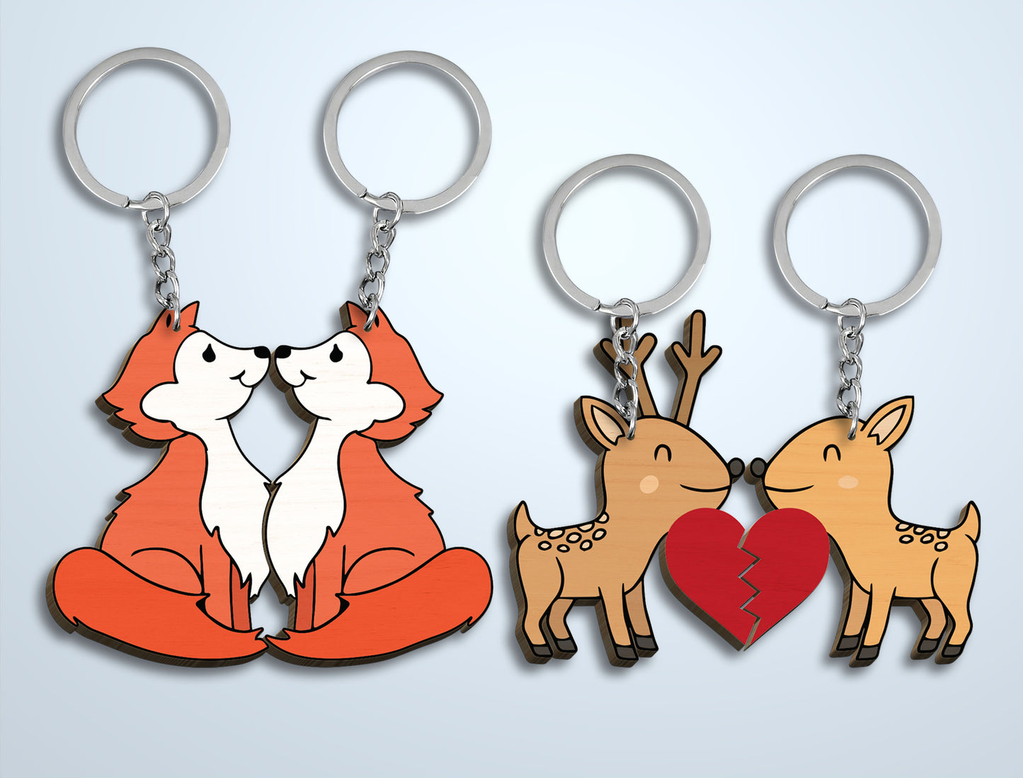 Animal Couple Keychain Laser Cut File Bundle | Cute Love Animals SVG Set | Valentine Wooden Keychain Design | Glowforge, xTool, LightBurn, etc.