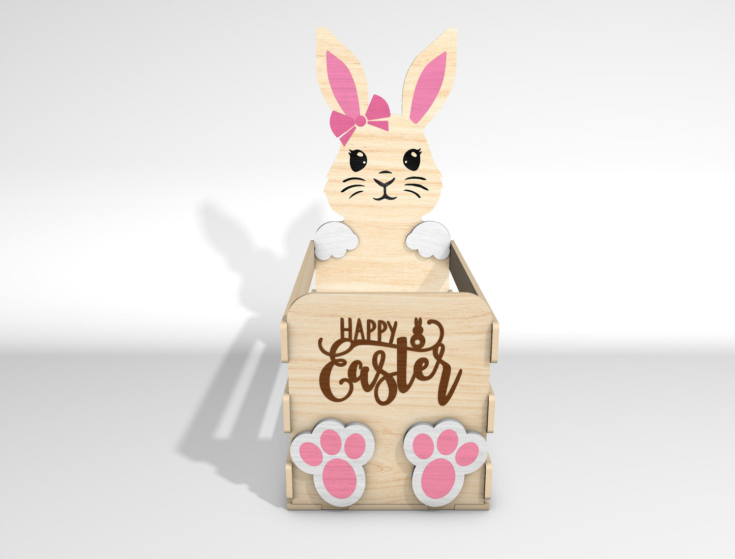 Personalized Bunny Basket Holder SVG Easter Wooden Crate for LightBurn and xTool