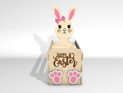 Personalized Bunny Basket Holder SVG Easter Wooden Crate for LightBurn and xTool