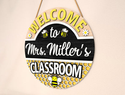 Personalized Bee Classroom Door Sign SVG Laser Cut File for LightBurn
