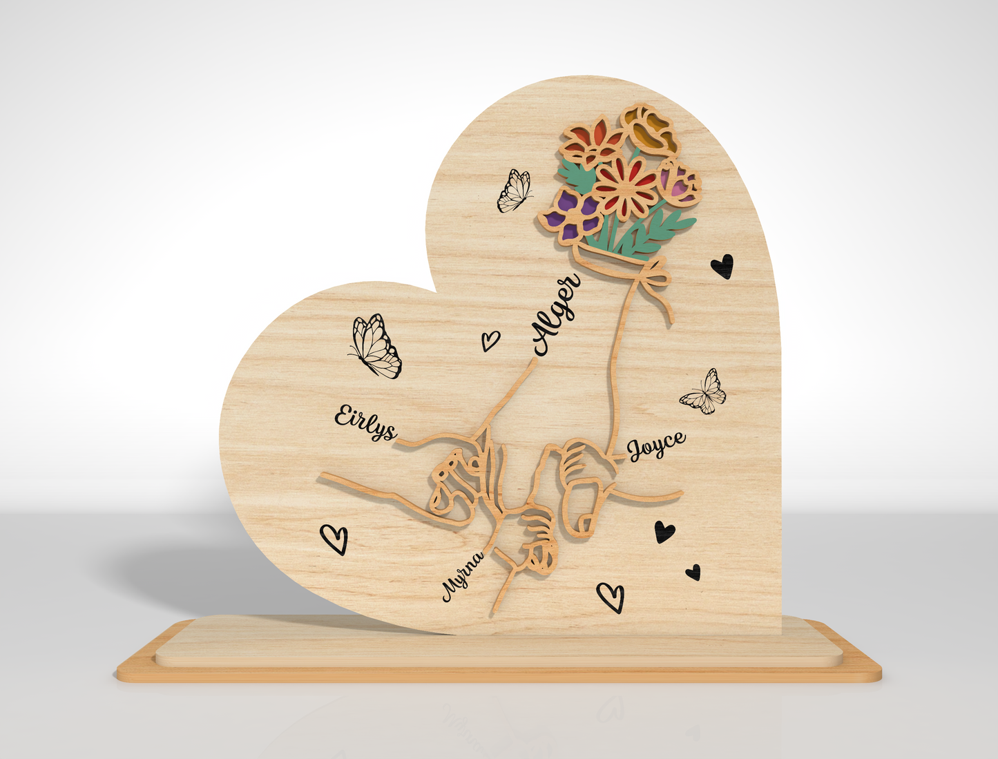 Heart Shaped Mom Kids Name Sign SVG Personalized Laser Cut File for xTool and LightBurn