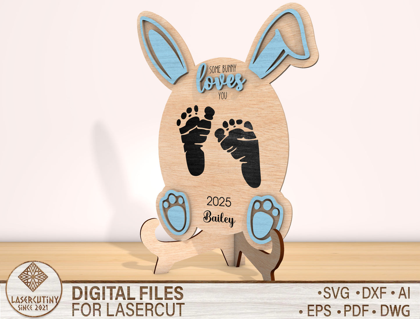 Baby Footprint Bunny Sign SVG Easter Baby Keepsake for Glowforge and xTool