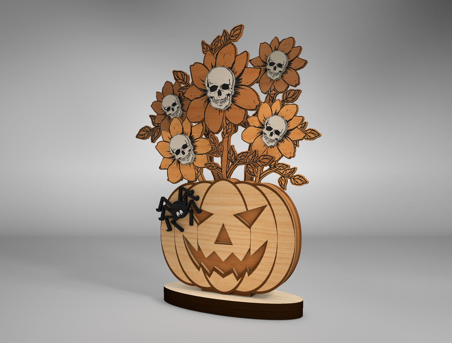 Halloween Pumpkin Skull Flower Multilayer SVG for Glowforge xTool LightBurn