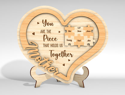 Personalized Mom Heart Puzzle Sign SVG for Glowforge and xTool