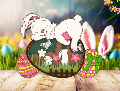 Multilayer Bunny Egg Scene SVG Bundle Rabbit Floral for LightBurn and xTool