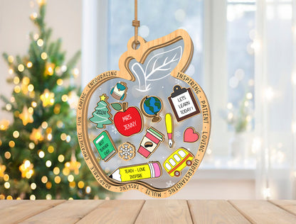 Personalized Teacher Apple Shaker Ornament SVG for Glowforge and xTool