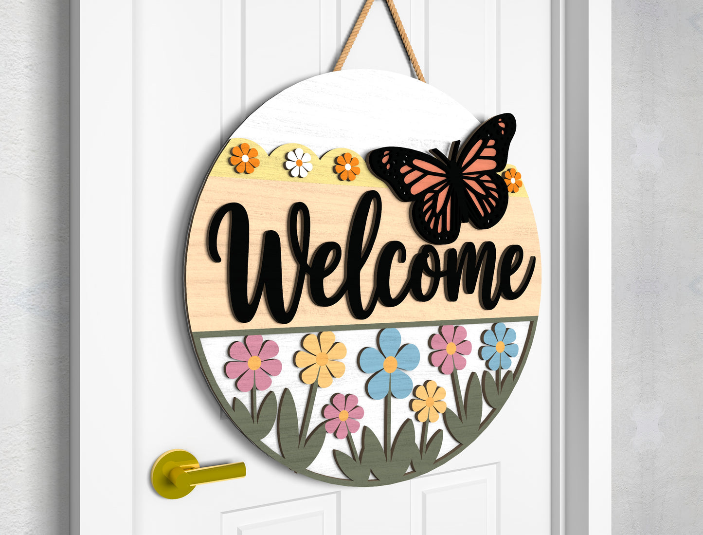 Butterfly Flower Welcome Door Sign SVG for Glowforge