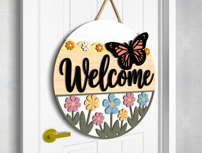 Butterfly Flower Welcome Door Sign SVG for Glowforge