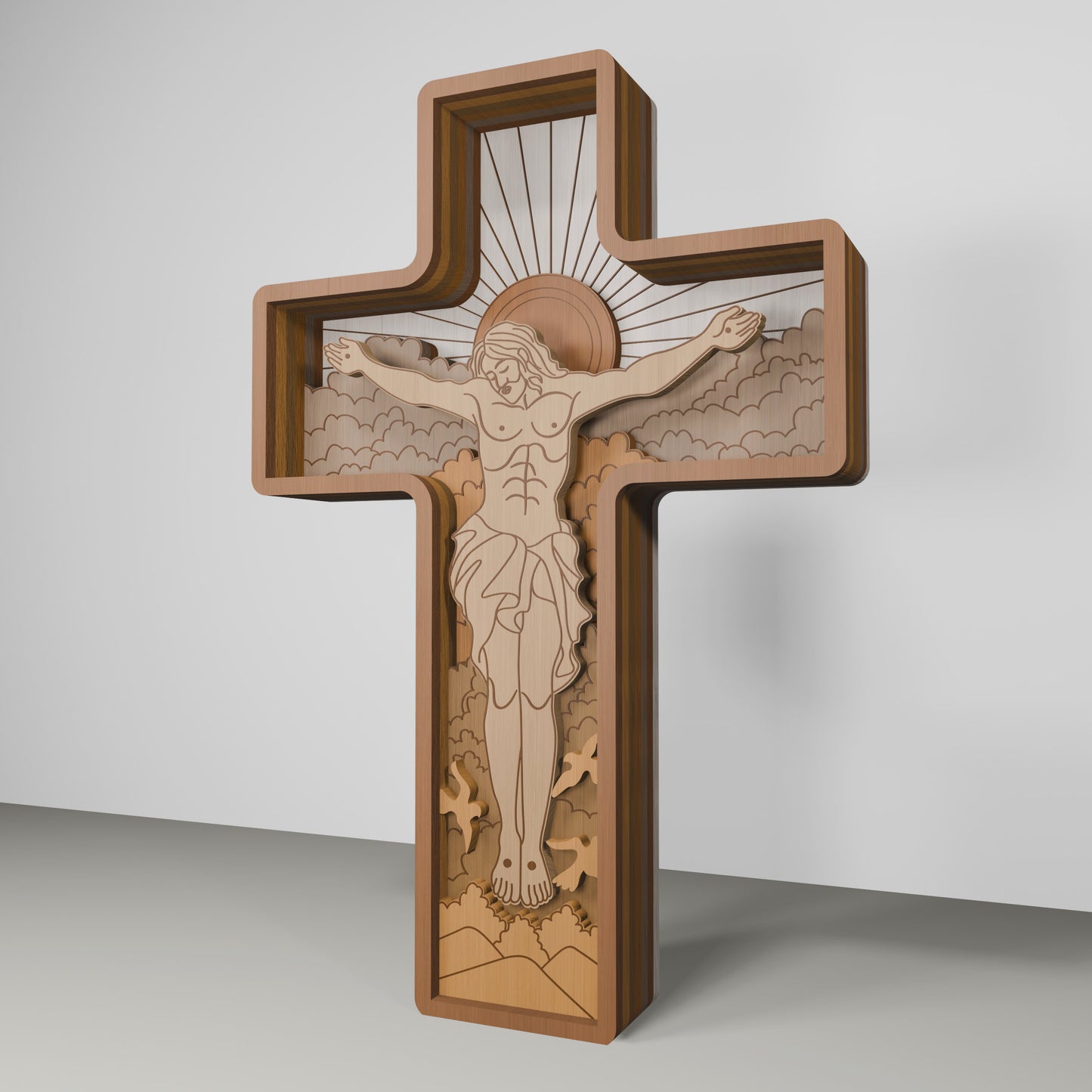 Jesus Crucifix Multilayer Cross Tabletop SVG for LightBurn and Glowforge
