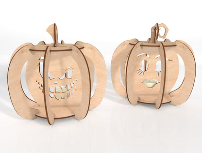 3D Pumpkin Lantern SVG Bundle Laser Cut File | 4 Pumpkin Lantern Designs | Halloween Light Decor | Glowforge, xTool, LightBurn, etc.