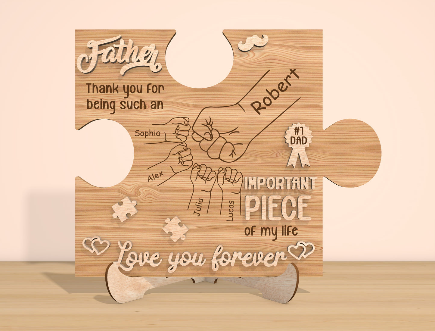 Father’s Day Puzzle Sign SVG Laser Cut File | Personalized Dad Gift | Wooden Family Keepsake | Glowforge, xTool, LightBurn, etc.