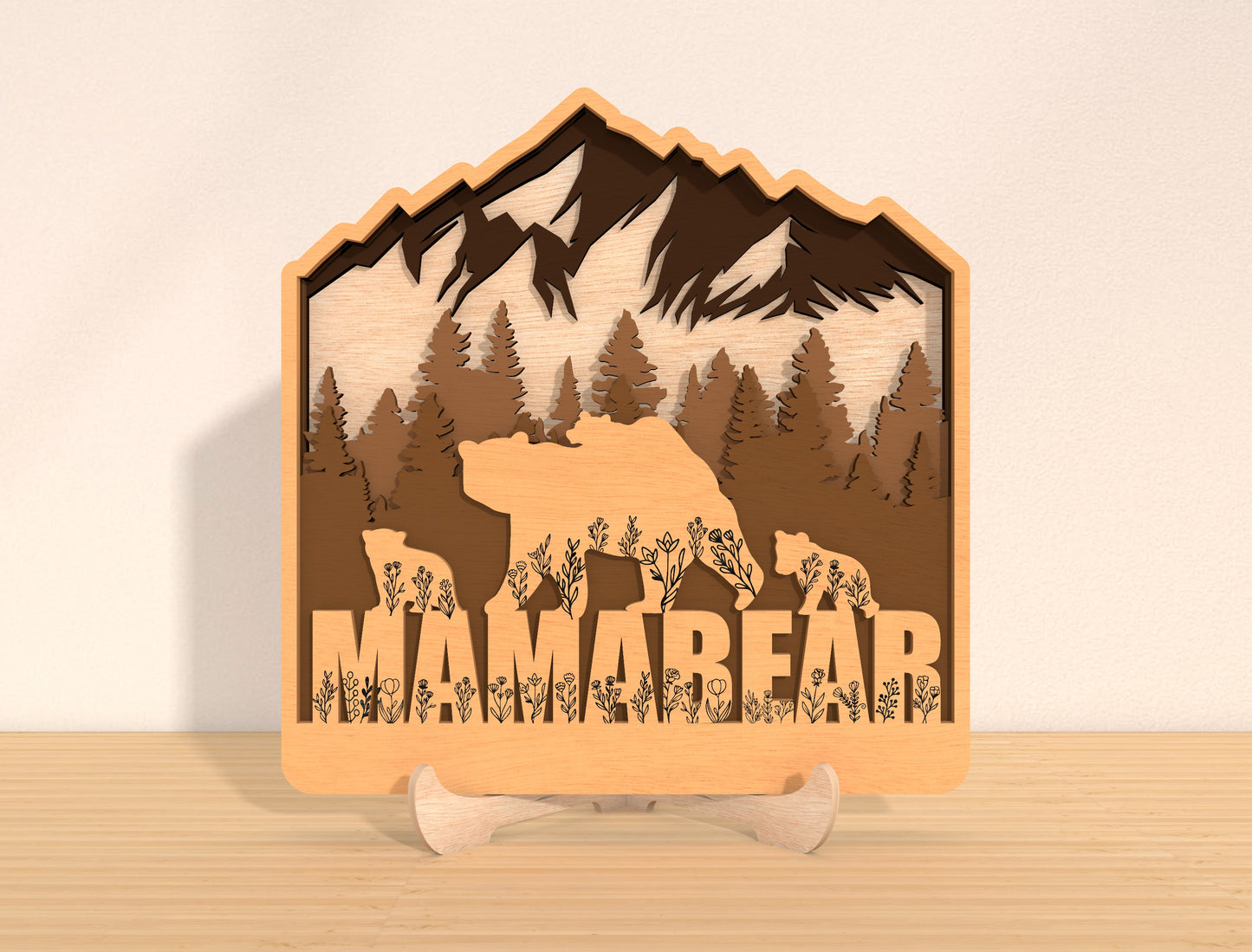 Bear Family Mountain Sign SVG Laser Cut File for LightBurn and Glowforge