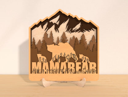 Bear Family Mountain Sign SVG Laser Cut File for LightBurn and Glowforge
