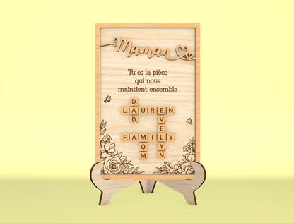 Personalized Mom Crossword Puzzle Sign SVG Laser Cut File for LightBurn and xTool