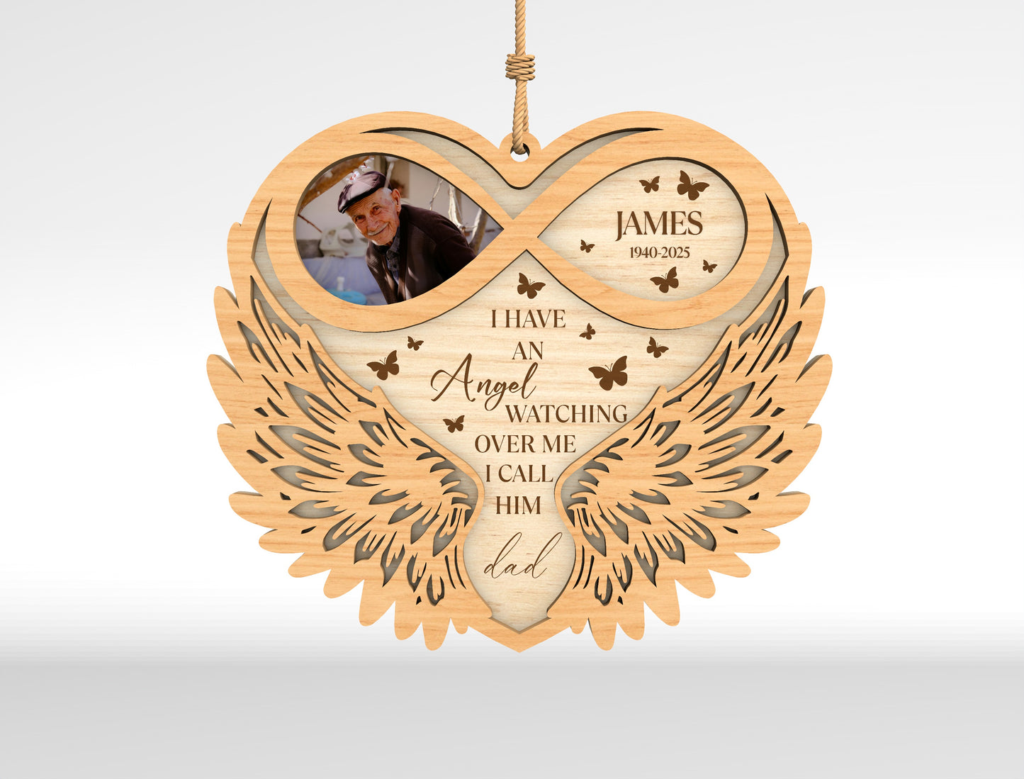 Memorial Angel Wings Ornament SVG In Loving Memory Photo Laser Cut File for LightBurn