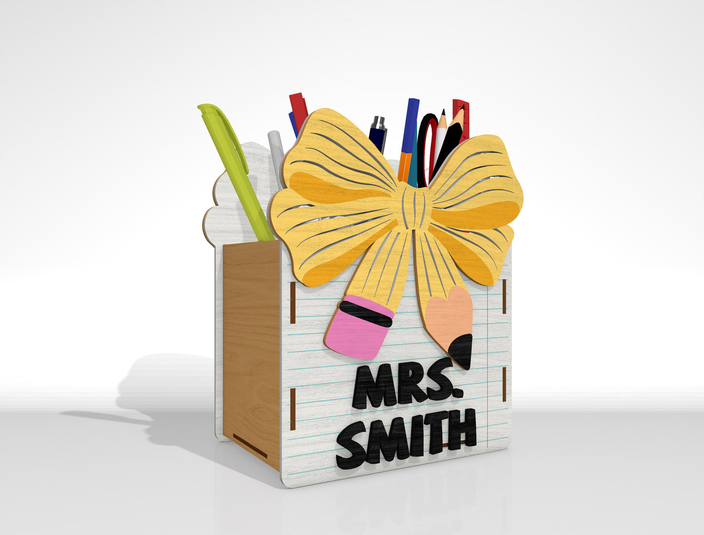 Personalized Teacher Pencil Holder SVG Bundle Laser Cut File File for Glowforge, LightBurn