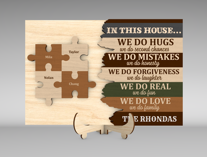"In This House We Do Hugs" Family Puzzle Sign SVG for xTool