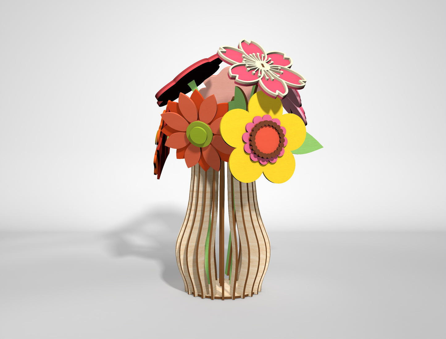 Flower Vase Bundle SVG 18 Flowers Wooden Slotted for Glowforge and xTool
