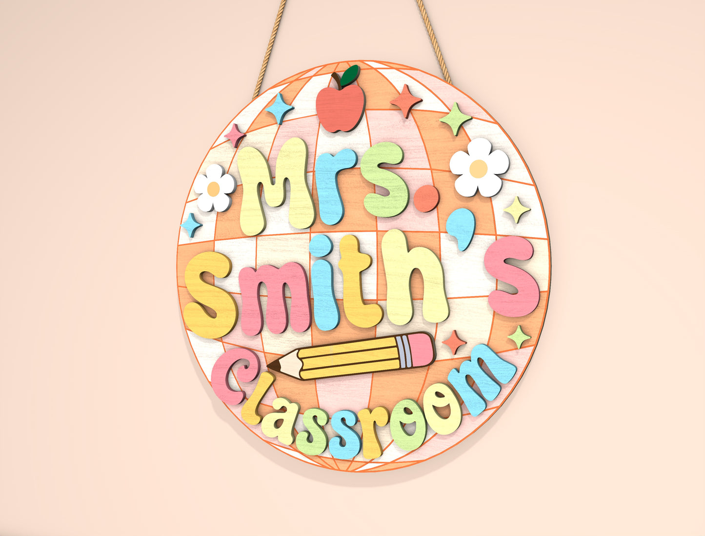 Personalized Pastel Bubble Classroom Sign SVG Laser Cut File for Glowforge and xTool