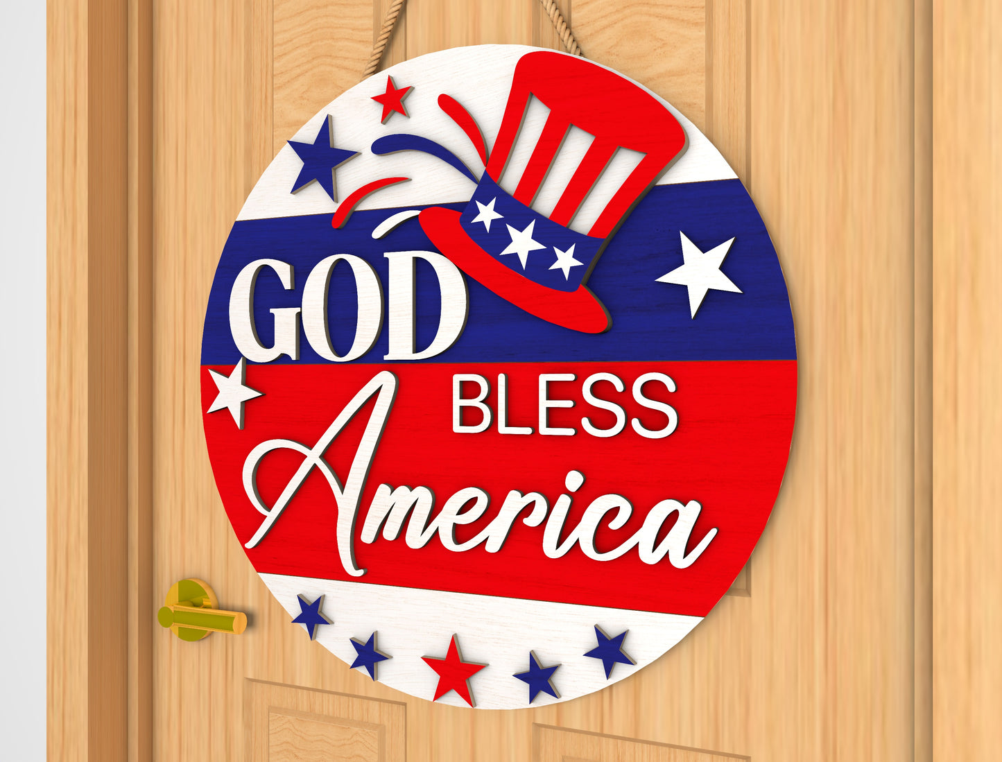 God Bless America Door Hanger SVG Laser Cut File for LightBurn