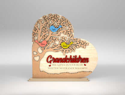 Personalized Grandchildren Tree Bird Heart Sign SVG for LightBurn