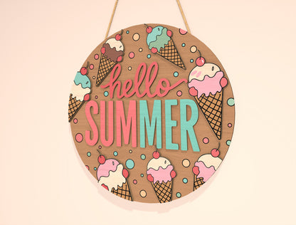 “Hello Summer” Ice Cream Door Sign SVG for Glowforge and xTool