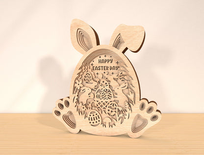 Multilayer Bunny Happy Easter SVG Rabbit Egg Scene for Glowforge and xTool