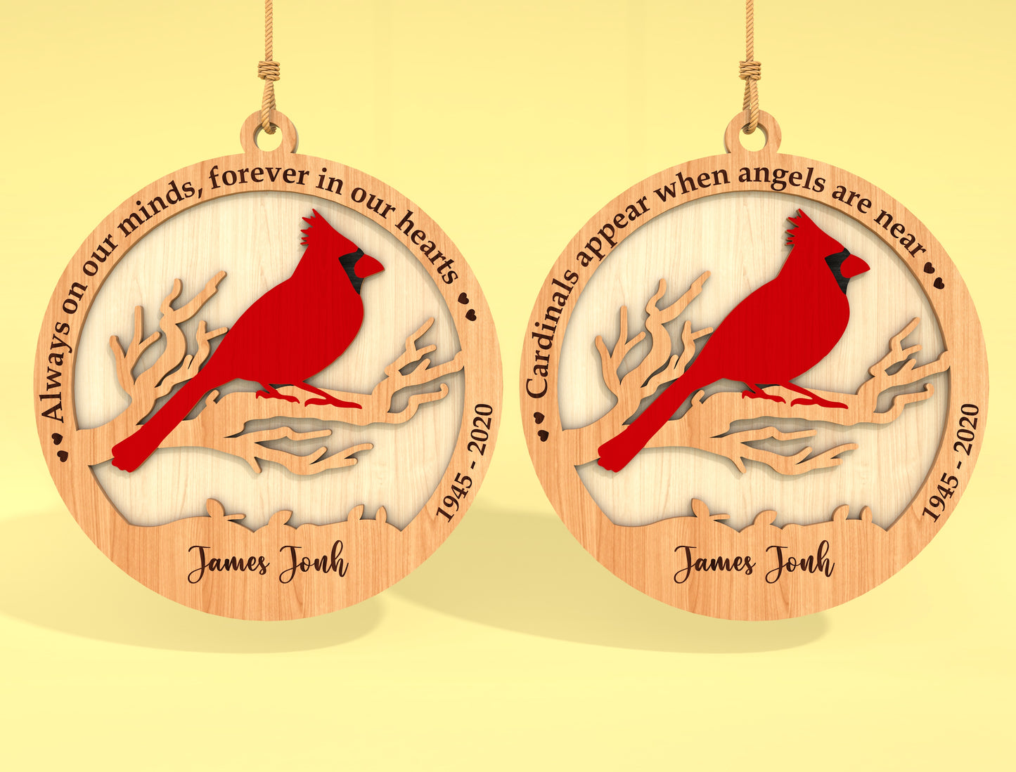 Cardinal Memorial Ornament SVG Bird on Branch Heaven Laser Cut File for Glowforge
