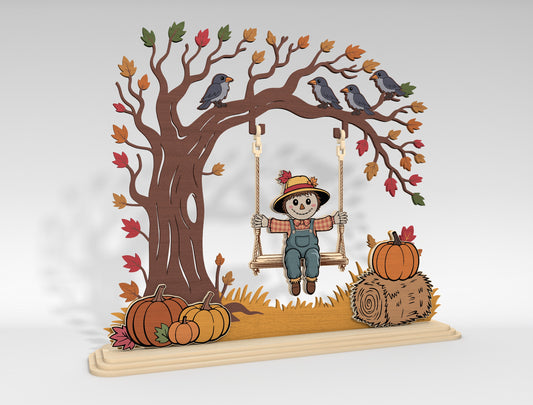 Scarecrow on Swing Fall Scene SVG for Glowforge xTool LightBurn