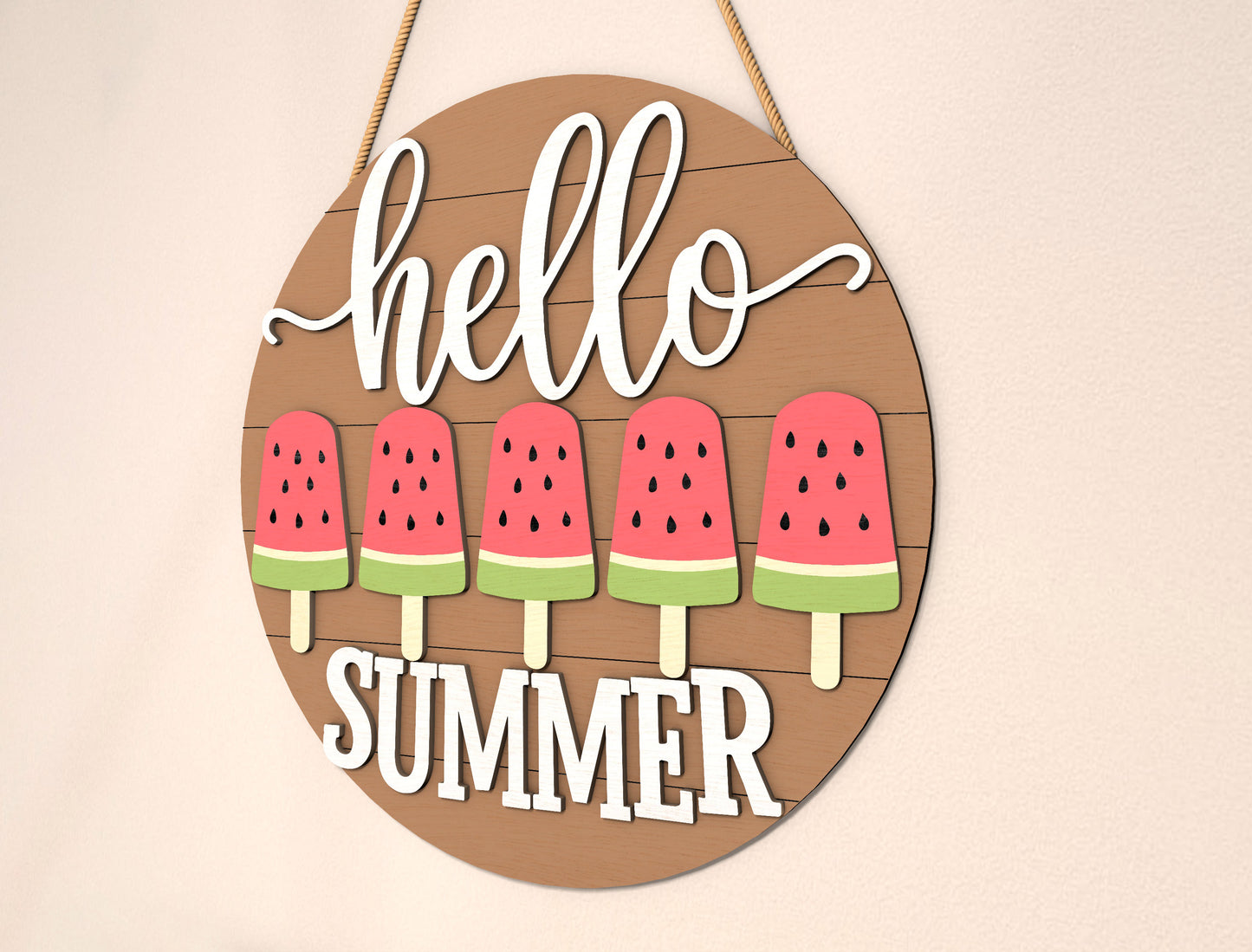 “Hello Summer” Watermelon Popsicle SVG Door Sign for Glowforge