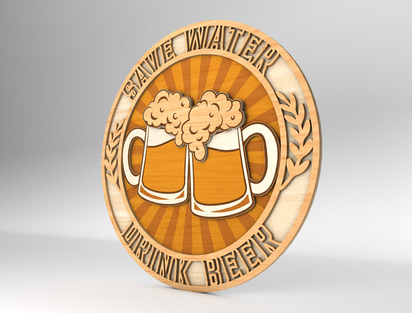 Cheers Beer Mug Round Sign SVG Laser Cut File for Glowforge and LightBurn