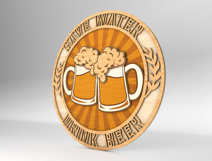 Cheers Beer Mug Round Sign SVG Laser Cut File for Glowforge and LightBurn