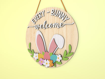 Easter Bunny Welcome Door Sign SVG Easter Day Decor for LightBurn and xTool