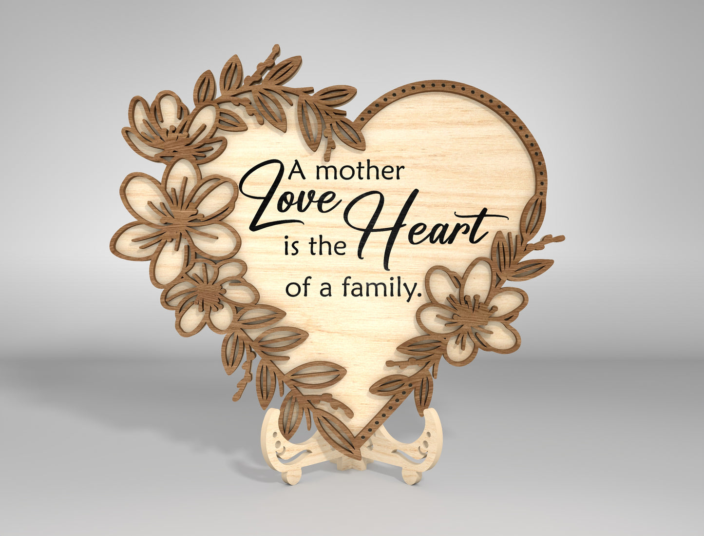 Floral Heart Mom Quote Stand SVG Bundle for Glowforge and xTool