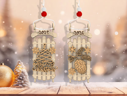 Christmas Sled Ornament Laser Cut File | Ready to Cut | Glowforge, xTool, LightBurn, etc.