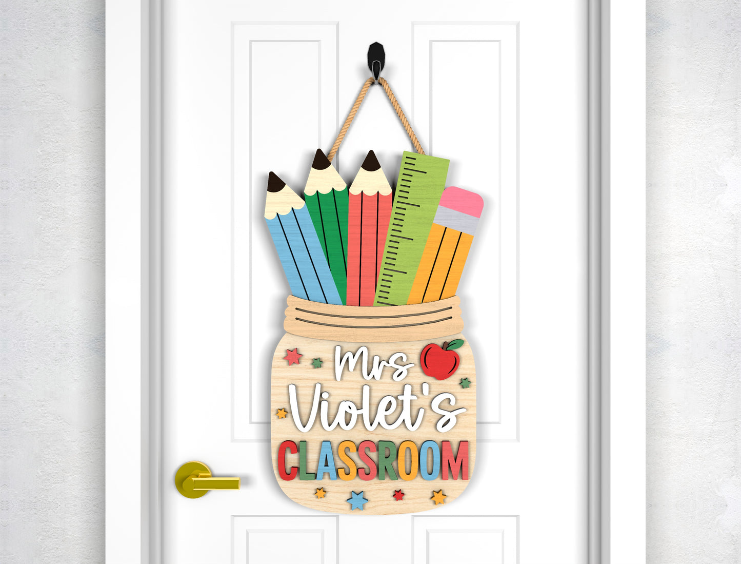 Personalized Pencil Jar Teacher Name Sign SVG Laser Cut File for Glowforge and xTool