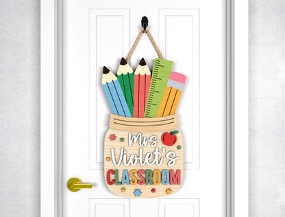 Personalized Pencil Jar Teacher Name Sign SVG Laser Cut File for Glowforge and xTool