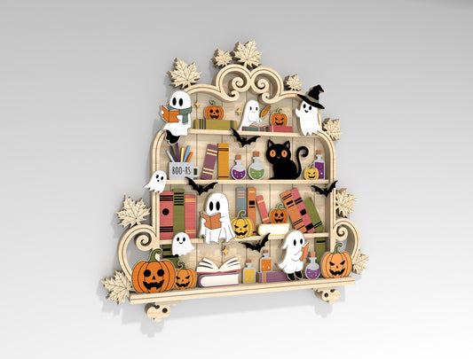 Halloween Ghost Bookshelf SVG Laser Cut Shelf Decor for Glowforge