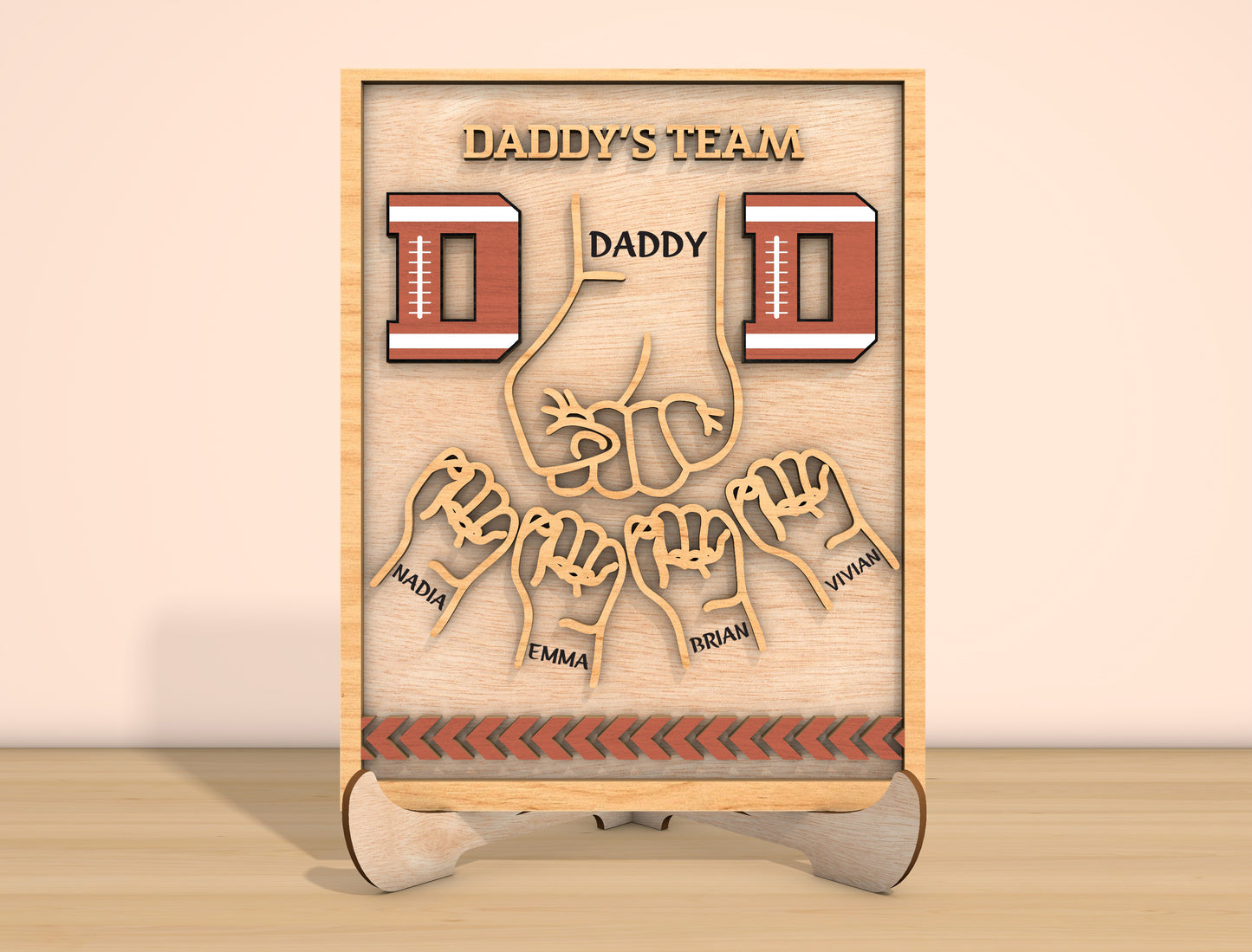 Father's Team Dad Handprint Football Sign SVG Laser Cut File for Glowforge and xTool