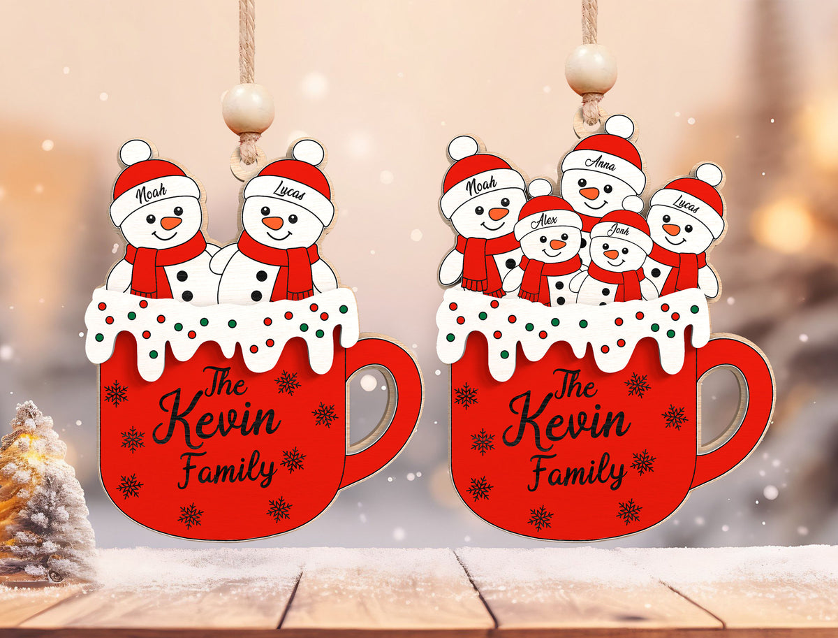 Personalized Snowman Family Hot Cocoa Mug Christmas Ornament 3
