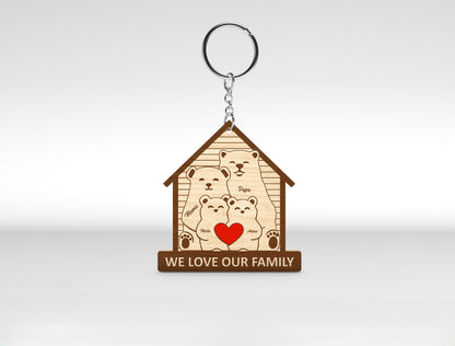 Bear Family Keychain SVG Personalized Bear House Sign for xTool
